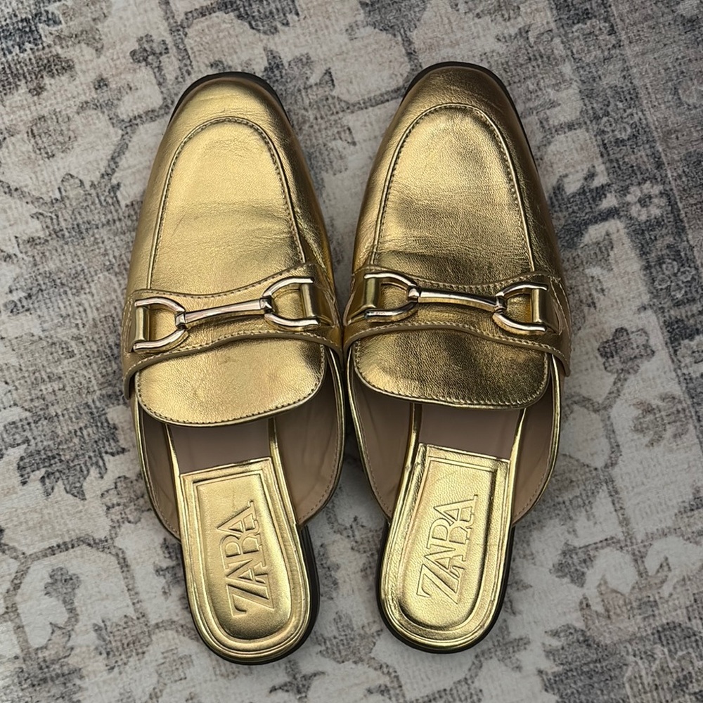 Zara Metallic Gold Women's Mules 36 - Picture 3 of 7